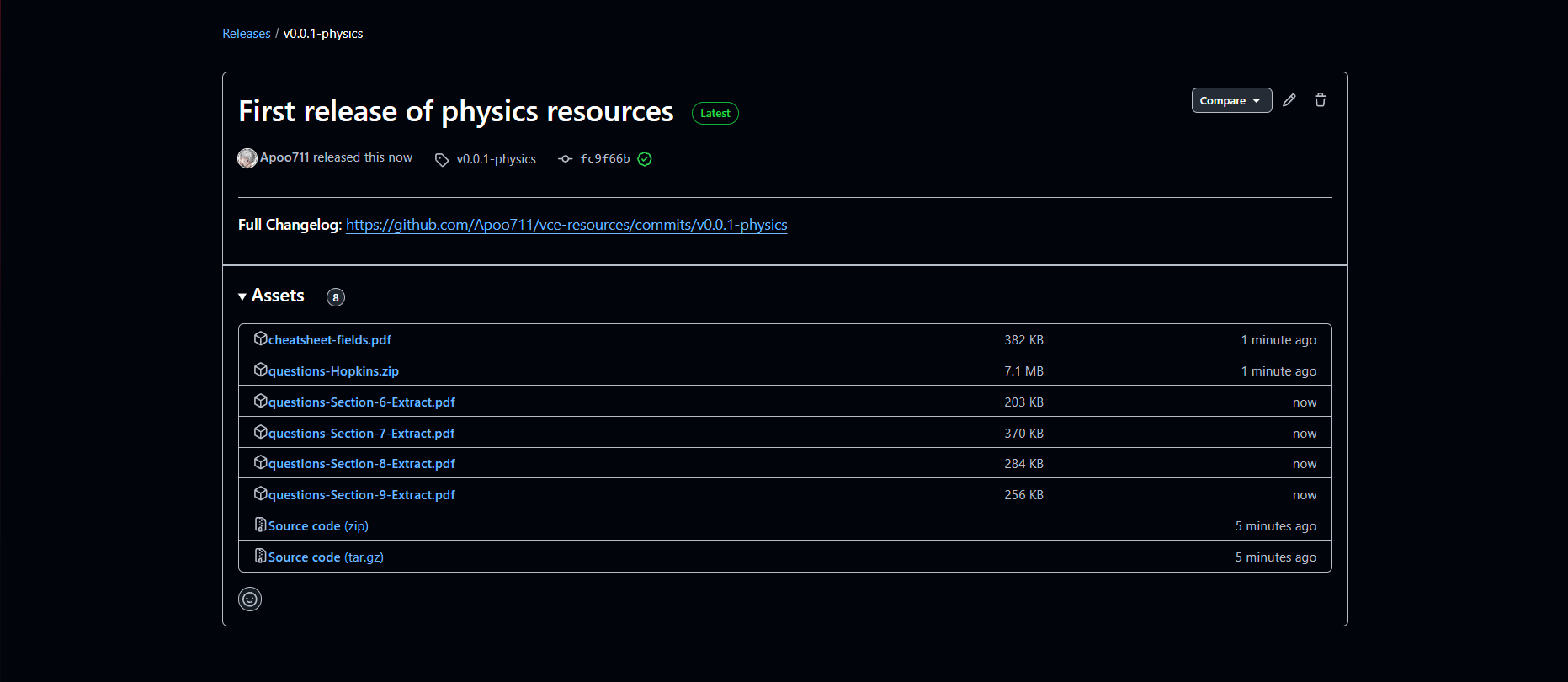 First Release of the Physics Resources